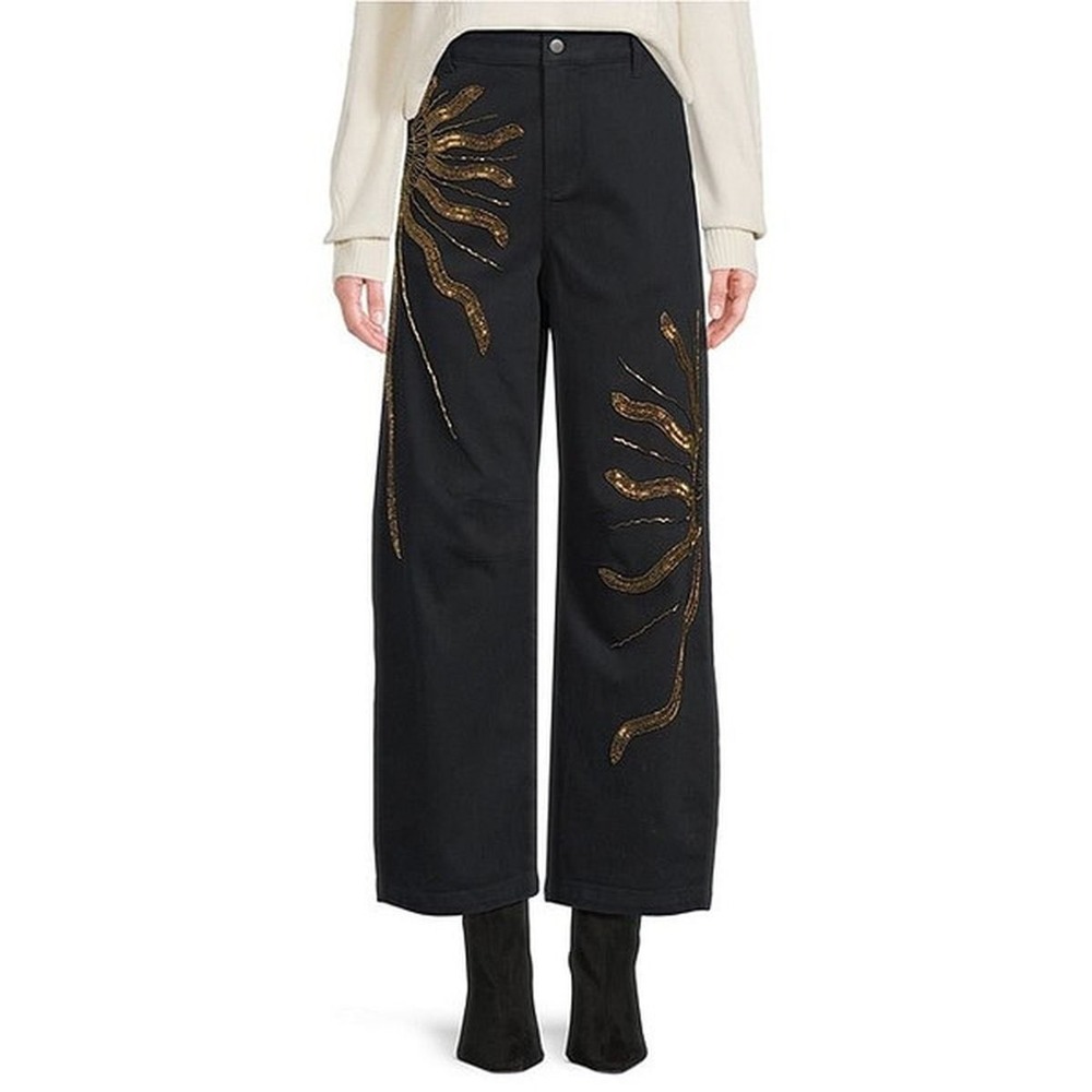 Chelsea & Violet Livia Beaded Appliqué High Rise Straight LeG Jeans Sz 10 NWT